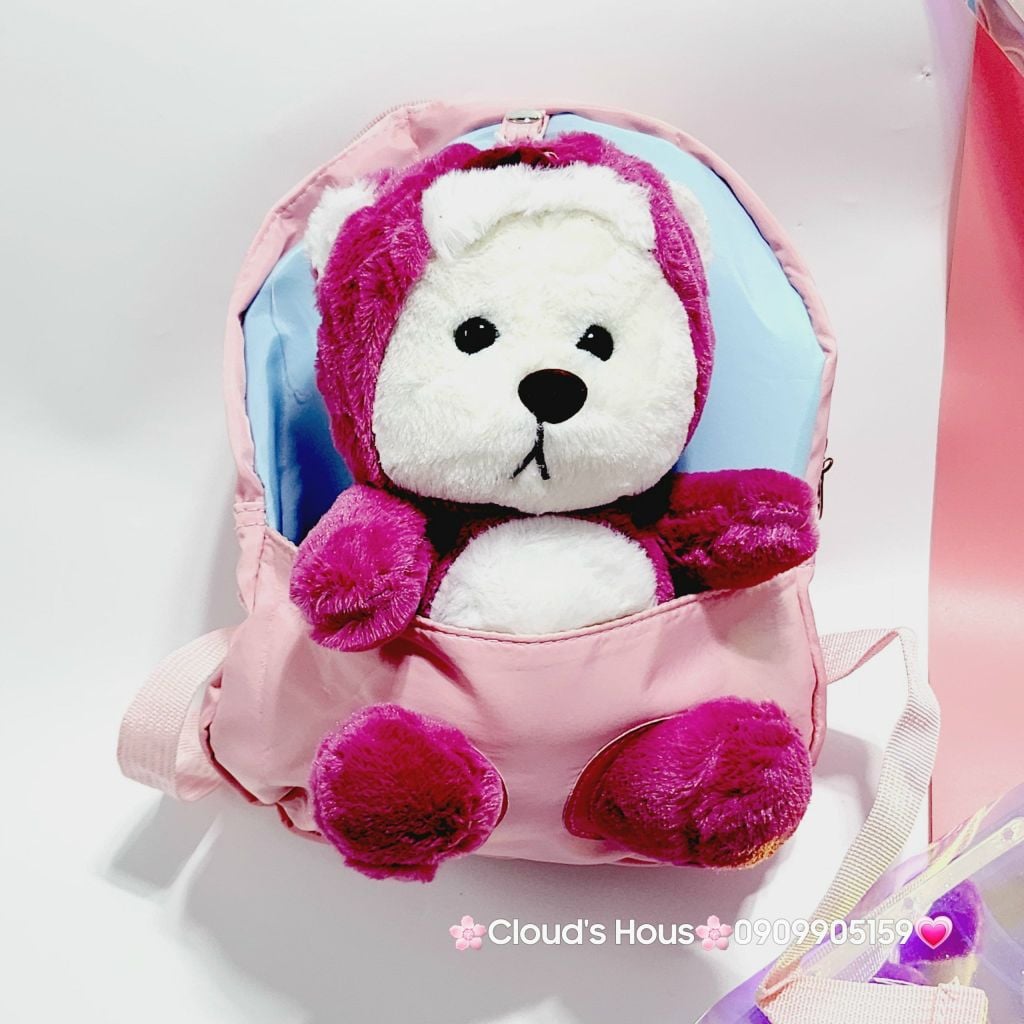 Balo Gấu Dâu Lotso Vải dù Gấu Bông nổi