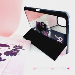 Case Ốp Bao da iPad Mèo Đen Nền Hồng Little Cats Lưng Gương iPad 9.7/10/10.2/10.5/10.9/11/12.9inch
