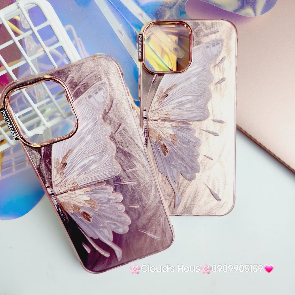 Case Ốp điện thoại iPhone Con Bướm Butterfly Hologram Nền Hồng iPhone 11/12/13/14/15/Pro/Promax