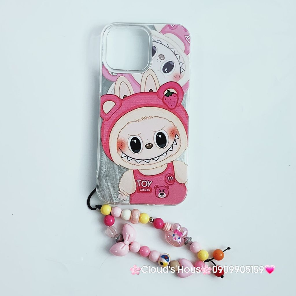 Case Ốp điện thoại iPhone Labubu Soy Mặc Yếm Lotso Ánh Lông Vũ Bạc Hologram iPhone 7+/8+/X/XSM/11/12/13/14/15/Pro/Promax