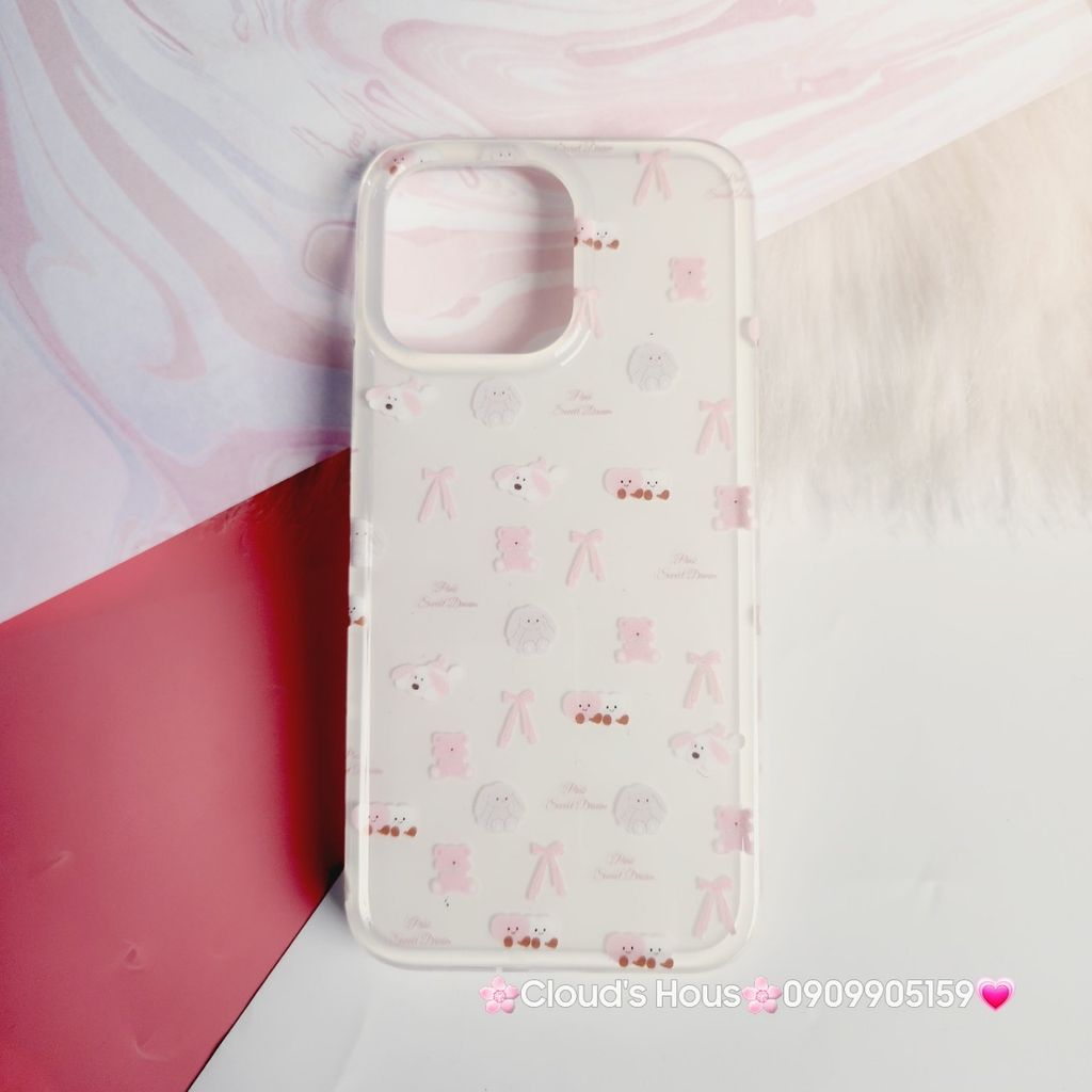 Case Ốp điện thoại iPhone Nơ Sticker Dễ Thương Nền Trắng iPhone 11/12/13/14/15/Pro/Promax