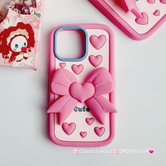 Case Ốp điện thoại iPhone Su dẻo Nơ Chống Dựng Trái tim iPhone 6P/7P/8P/X/Xs/XSMax/11/12/13/14/15/Pro/Promax