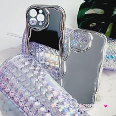 Case Ốp điện thoại iPhone Gương ánh bạc viền gợn sóng iPhone X/XSM/11/12/13/14/15/Pro/Promax