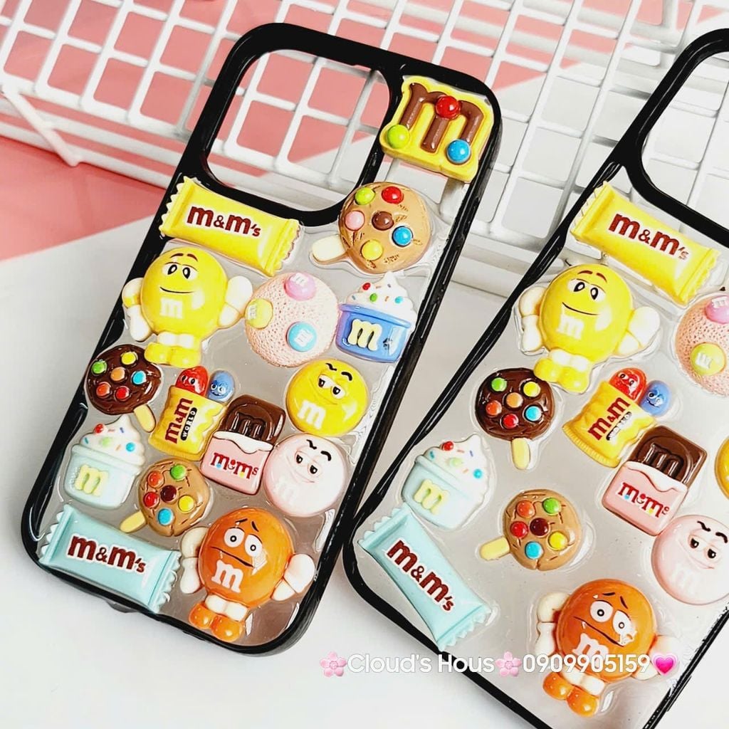 Case Ốp điện thoại iPhone Trong Icon Nổi Kẹo M&M Khổng Lồ iPhone 12/13/14/15/Pro/Promax