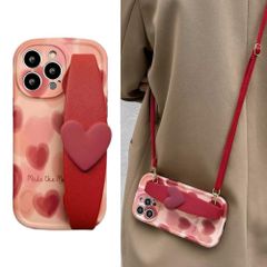 Case Ốp điện thoại Trái tim chống dựng có dây đeo iPhone 11/12/13/14/Pro/Promax