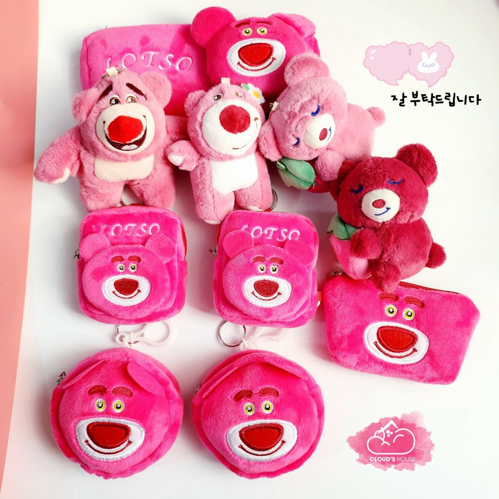 Bóp móc khoá Gấu dâu Lotso Vải bông nhung ( Tặng Kèm Tai Nghe)