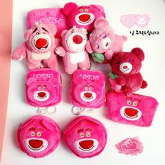 Bóp móc khoá Gấu dâu Lotso Vải bông nhung ( Tặng Kèm Tai Nghe)