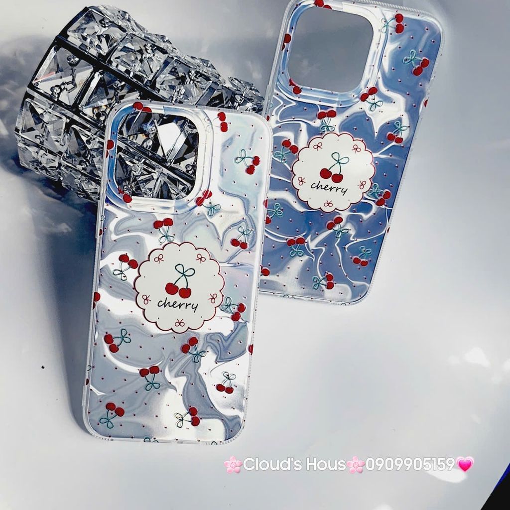 Case Ốp điện thoại iPhone Cherry Ánh Bạc Hologram iPhone 12/13/14/15/Pro/Promax