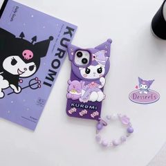 Case Ốp điện thoại iPhone Kuromi Su dẻo Chống shock Kèm dây đeo điện thoại iPhone 11/12/13/14/Pro/Promax