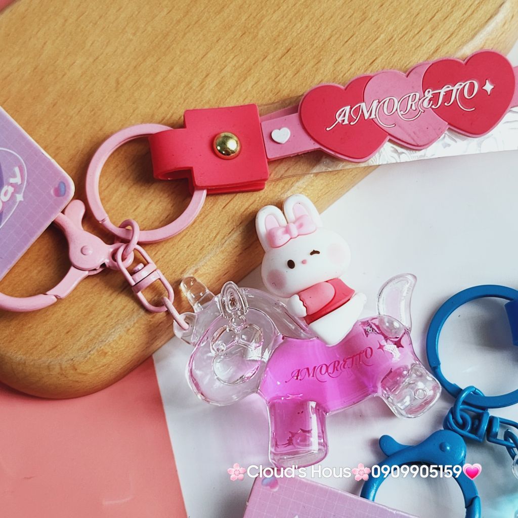 Móc Khóa Gấu & Thỏ Cưỡi Ngựa Bling Bling nước