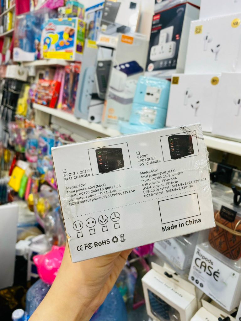 Ổ CẮM 6 PORT+PD+QC3.0 USB FAST CHARGER ( cóc sạc)