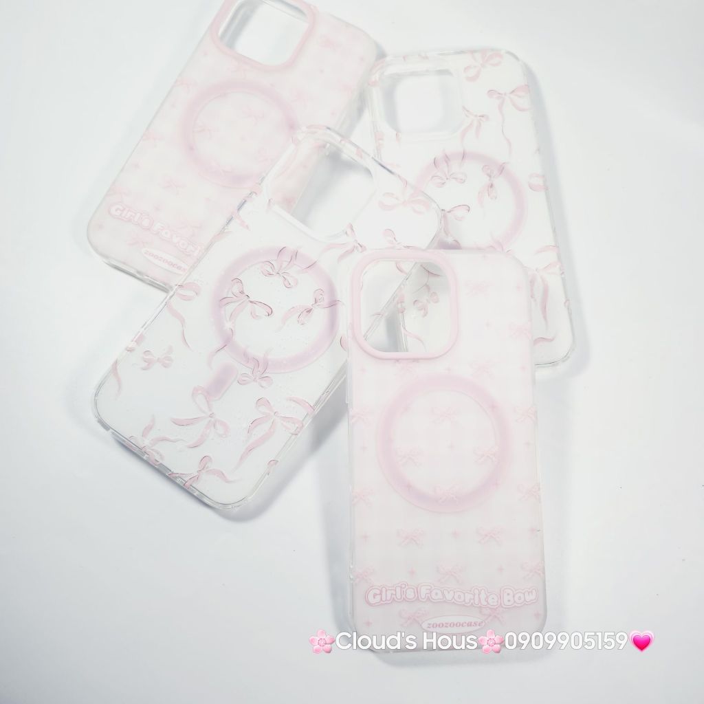 Case Ốp điện thoại iPhone Magsafe Nền Hồng Nơ Hồng Girl's Favorite Bow ZoozooCase iPhone 12/13/14/15/16/Pro/Promax