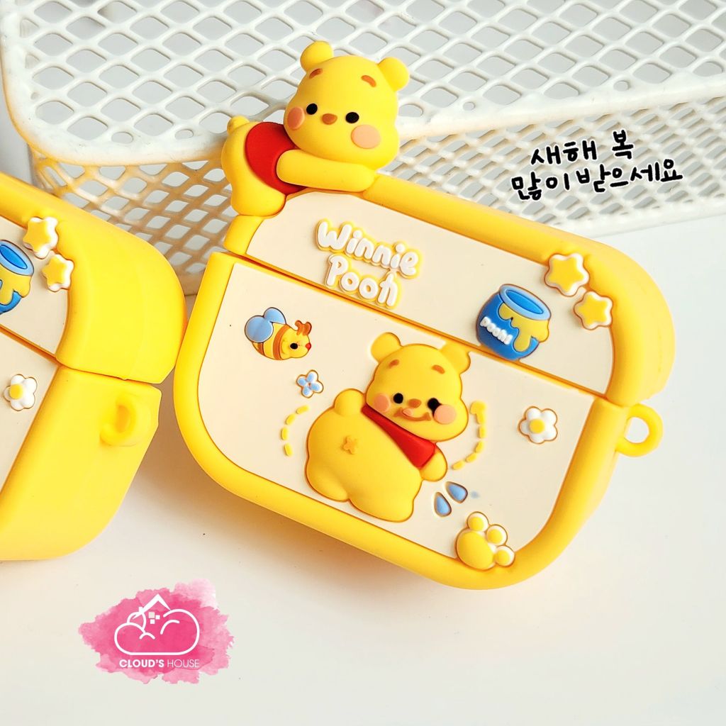 Cover Case Vỏ bảo vệ Airpod Gấu Pooh Su dẻo Icon 3D nổi Airpod 1/2/3/Pro/Pro2