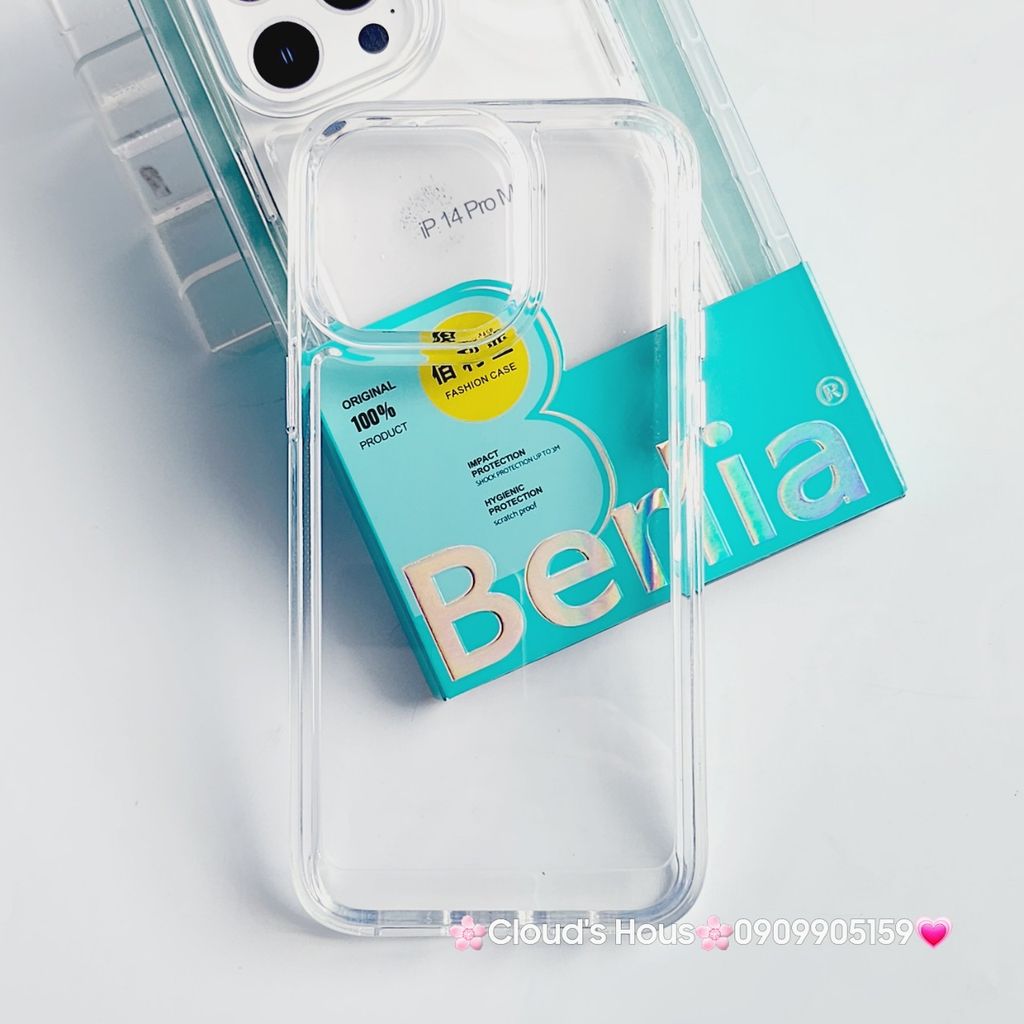 Case Ốp điện thoại Iphone Trong suốt Berlia lưng cứng viền dẻo nút nổi iPhone 14/15/Pro/Promax