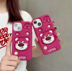 Case Ốp điện thoại iPhone Gấu Dâu Lotso Su dẻo 3D Nổi Popsocket iPhone 11/12/13/14/15/Plus/Pro/Promax