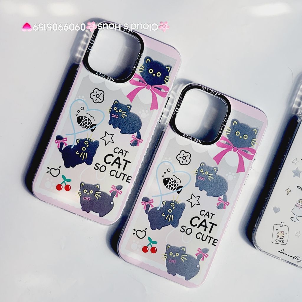 Case Ốp điện thoại iPhone Mèo Đen Hologram Nền Trắng Cat So Cute iPhone 11/12/13/14/15/Pro/Promax