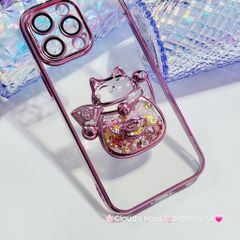 Case Ốp điện thoại iPhone Mèo Trong Hạt Bling Bling viền màu iPhone 11/12/13/14/15/Pro/Promax - TẾT
