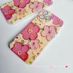 Case Ốp điện thoại iPhone Hoa Hologram nền vàng hoa đỏ viền nhám bảo vệ cụm camera đính đá iPhone 11/12/13/14/15/Pro/Promax