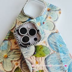 Case Ốp điện thoại iPhone Hoa Xanh To Hologram Nền Vàng iPhone 12/13/14/15/16Pro/Promax