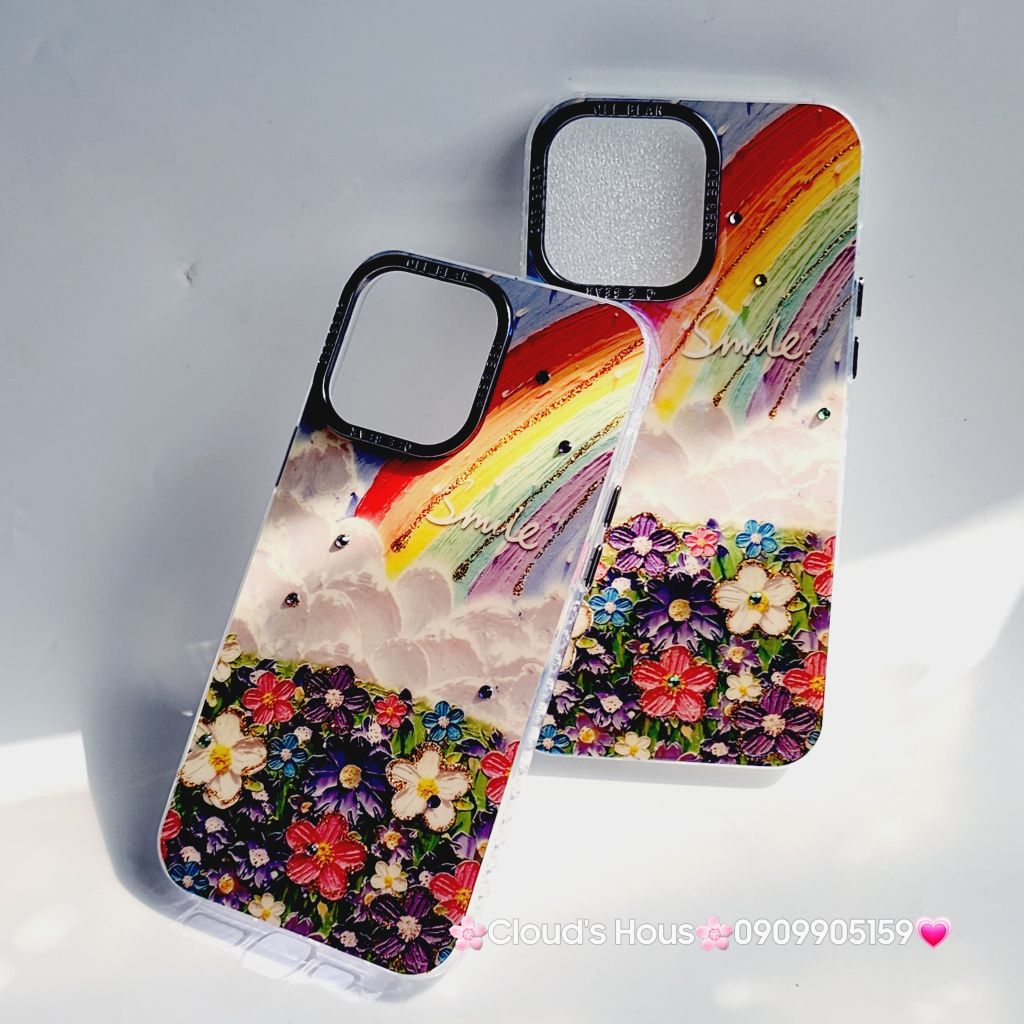 Case Ốp điện thoại iPhone Vườn hoa Cầu vồng Hologram Smile Kèm bảo vệ camera iPhone 11/12/13/14/15/Pro/Plus/Promax