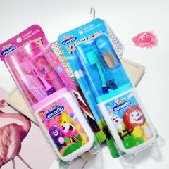 Combo Bàn chải và kem đánh răng cho bé (2 màu) - có hộp đựng