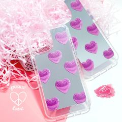 Case Ốp điện thoại iPhone Gương họa tiết Tim Hồng nút nổi iPhone 11/12/13/14/Pro/Promax