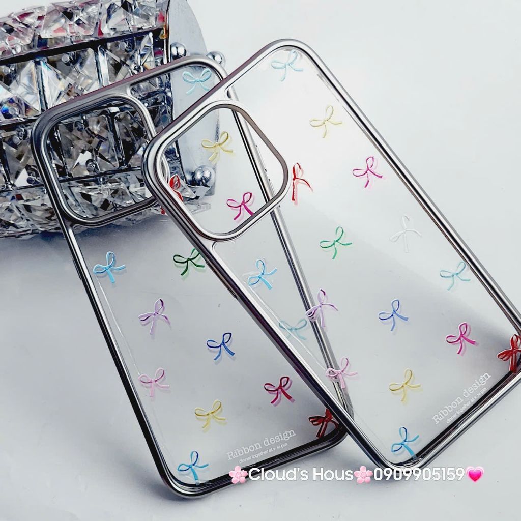 Case Ốp điện thoại iPhone Trong Nơ Nhiều màu viền bạc iPhone 12/13/14/15/Pro/Promax
