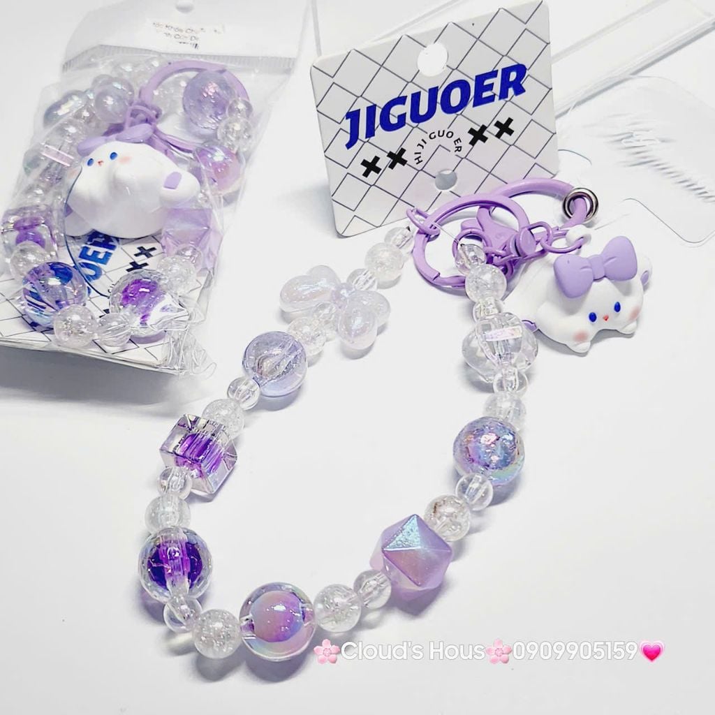 Vòng charm đeo tay hoạt hình kute Thỏ Tai Dài Nơ Tím