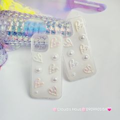 Case Ốp điện thoại iPhone Bling Bling icon Trái Tim ngọc trai nổi iPhone 11/12/13/14/Pro/Promax