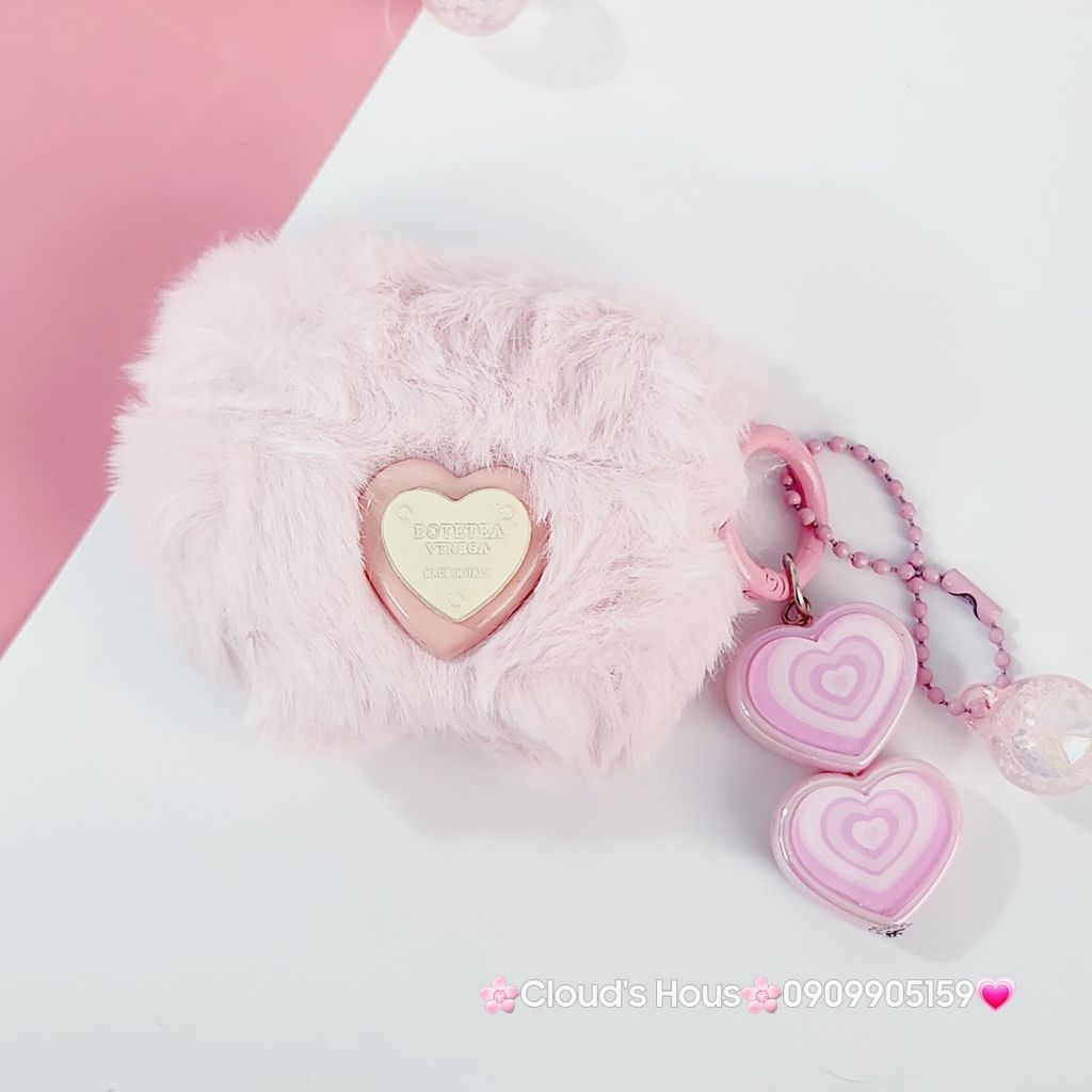 Cover Case Vỏ bảo vệ Airpod Lông Hồng trái Tim kèm móc khóa Airpod 1/2/3/Pro/Pro2