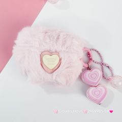 Cover Case Vỏ bảo vệ Airpod Lông Hồng trái Tim kèm móc khóa Airpod 1/2/3/Pro/Pro2