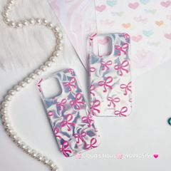 Case Ốp điện thoại iPhone Nơ Hồng Ánh Bạc iPhone 11/12/13/14/15/Pro/Promax