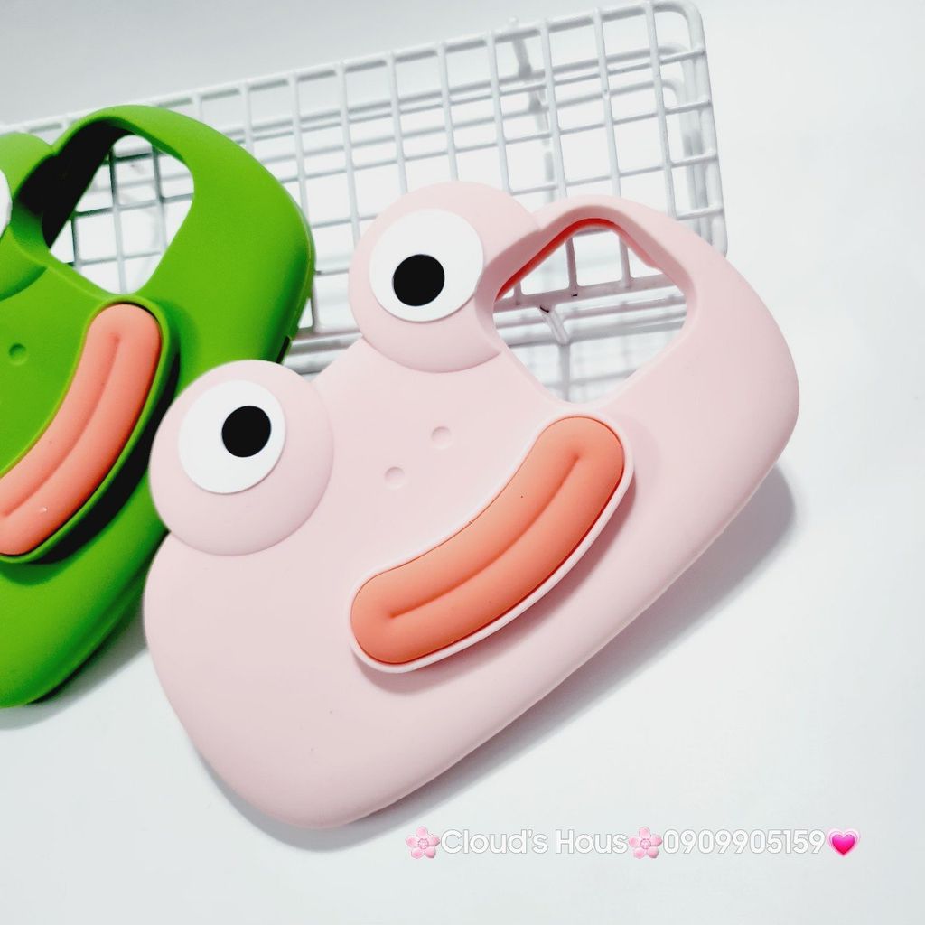Case Ốp điện thoại iPhone Su dẻo Ếch Môi Dày 3D Nổi Xanh & Hồng iPhone 11/12/13/14/15/Pro/Promax