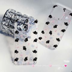 Case Ốp điện thoại iPhone Trong Mèo Đen Nền Tim Hologram iPhone 12/13/14/15/Pro/Promax