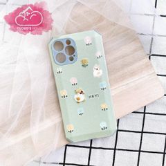 CASE IPHONE Nhám Da Họa Tiết Thêu Nổi Vịt ( Phôi Lục Giác )