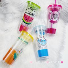 Ly Nước Thủy Tinh Trái Cây Kèm Ống Hút