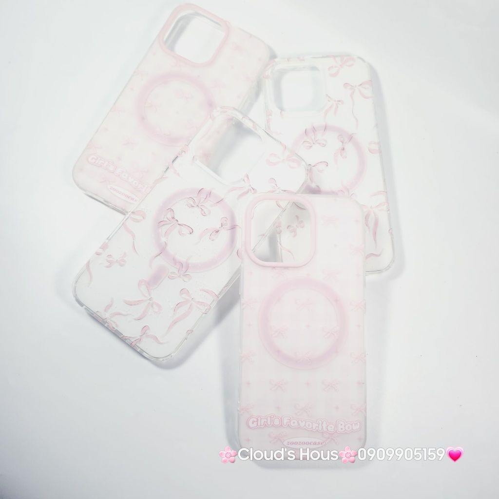 Case Ốp điện thoại iPhone Magsafe Nền Hồng Nơ Hồng Girl's Favorite Bow ZoozooCase iPhone 12/13/14/15/16/Pro/Promax