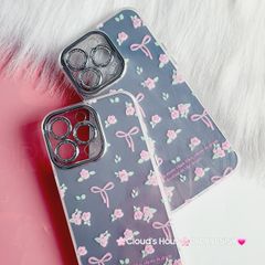 Case Ốp điện thoại iPhone Gương Nơ Hoa Camera đính đá kèm bảo vệ camera hologram iPhone 11/12/13/14/15/Pro/Promax
