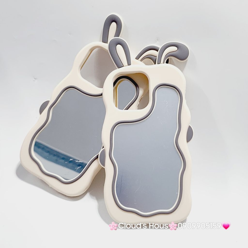 Case Ốp điện thoại iPhone Su dẻo Tai Thỏ Gợn Sóng Lưng Gương iPhone 6P/7P/8P/X/Xs/XSMax/11/12/13/14/15/Pro/Promax