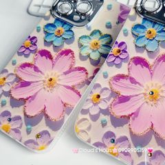 Case Ốp điện thoại iPhone Hoa To Hologram Nền Tím Viền Camera đính đá Classic iPhone 11/12/13/14/15/Pro/Plus/Promax