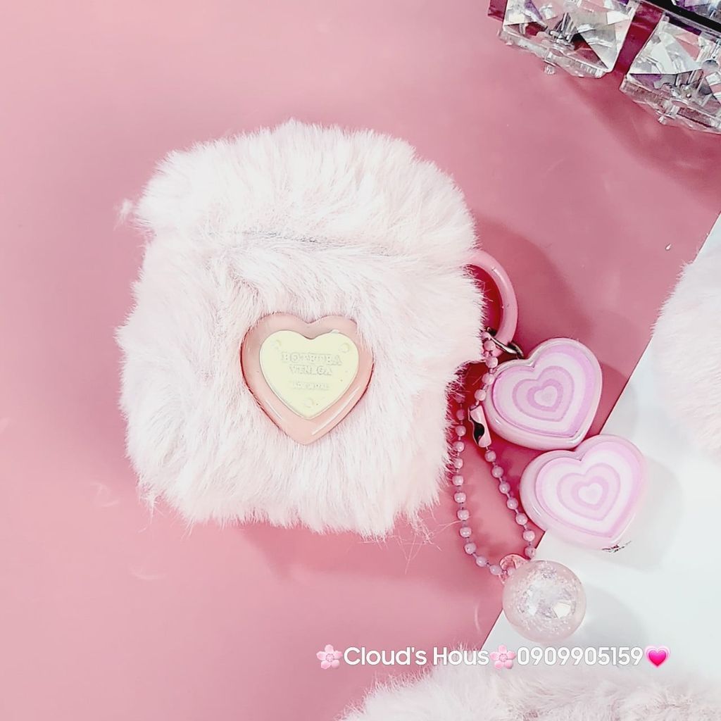 Cover Case Vỏ bảo vệ Airpod Lông Hồng trái Tim kèm móc khóa Airpod 1/2/3/Pro/Pro2
