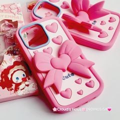Case Ốp điện thoại iPhone Su dẻo Nơ Chống Dựng Trái tim iPhone 6P/7P/8P/X/Xs/XSMax/11/12/13/14/15/Pro/Promax
