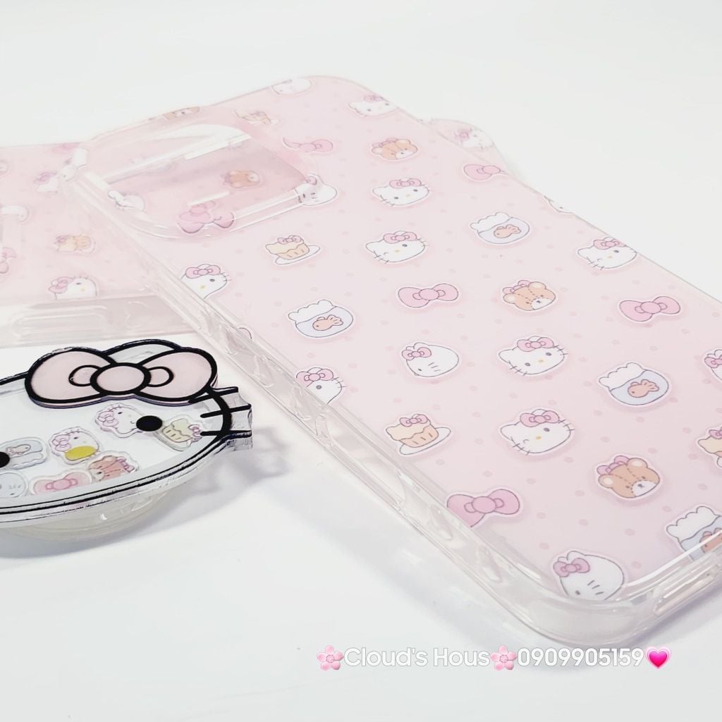 Case Ốp điện thoại iPhone Hello Kitty Nền Hồng PopSocket iPhone 12/13/14/15/16/Pro/Promax