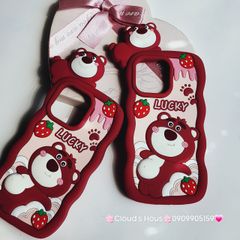 Case Ốp điện thoại iPhone Gấu dâu Lotso khoe bụng Lucky 3D Nổi Su dẻo Chống Shock iPhone 11/12/13/14/Pro/Promax