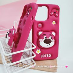 Case Ốp điện thoại iPhone Gấu Dâu Lotso Su dẻo 3D Nổi Popsocket iPhone 11/12/13/14/15/Plus/Pro/Promax