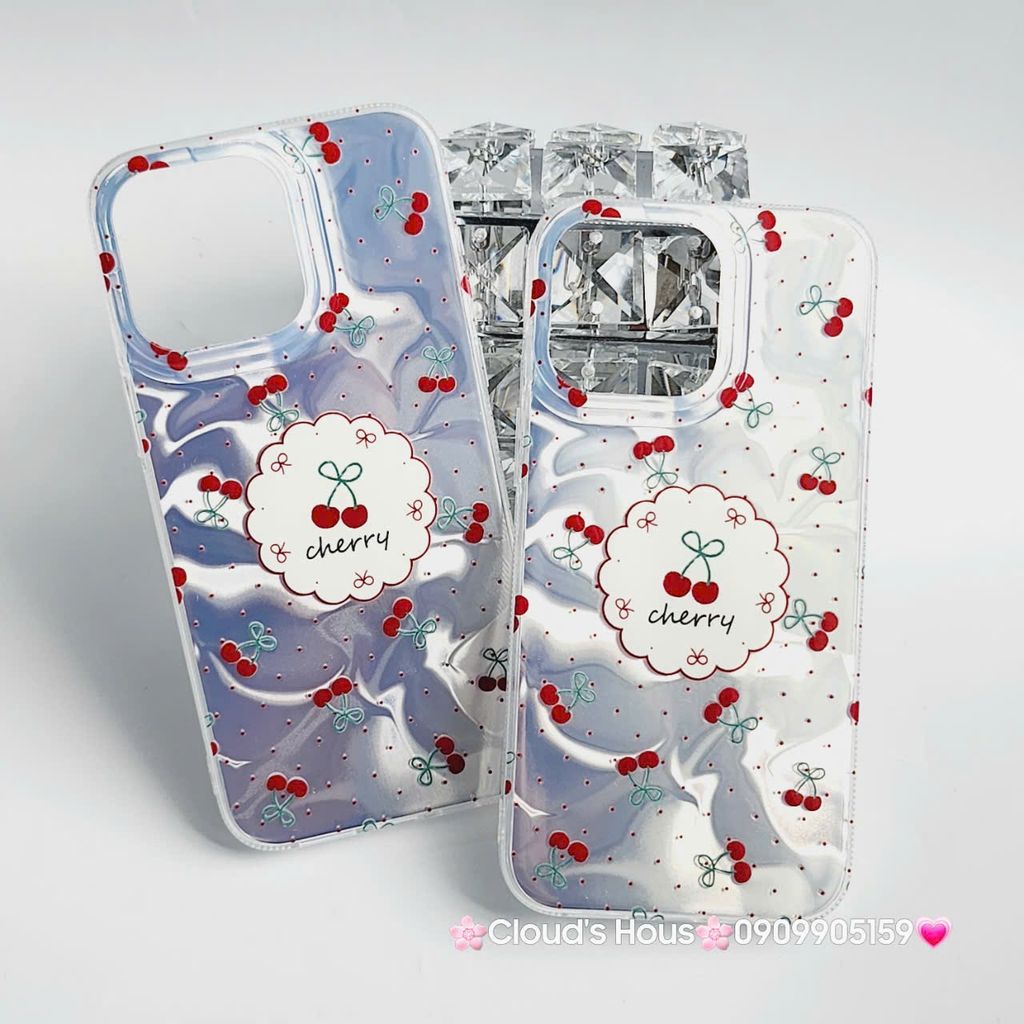 Case Ốp điện thoại iPhone Cherry Ánh Bạc Hologram iPhone 12/13/14/15/Pro/Promax