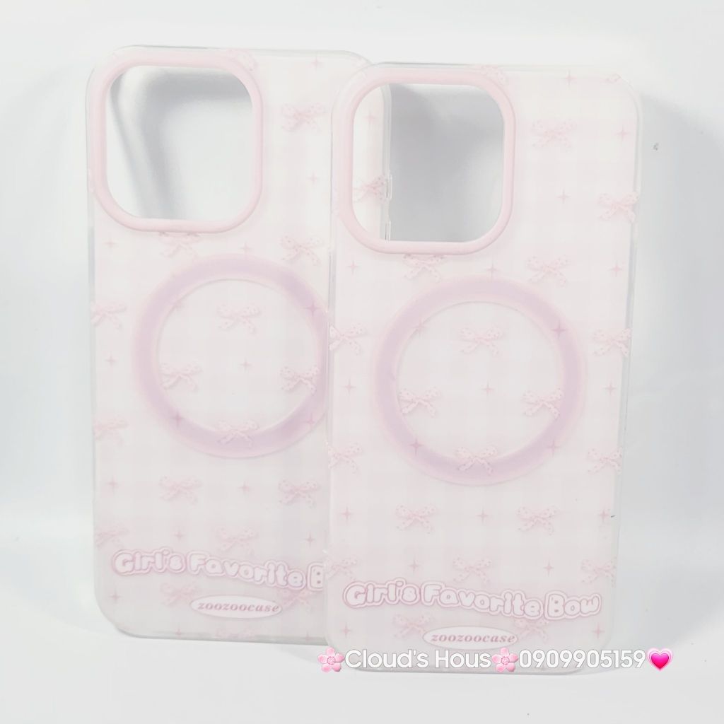 Case Ốp điện thoại iPhone Magsafe Nền Hồng Nơ Hồng Girl's Favorite Bow ZoozooCase iPhone 12/13/14/15/16/Pro/Promax
