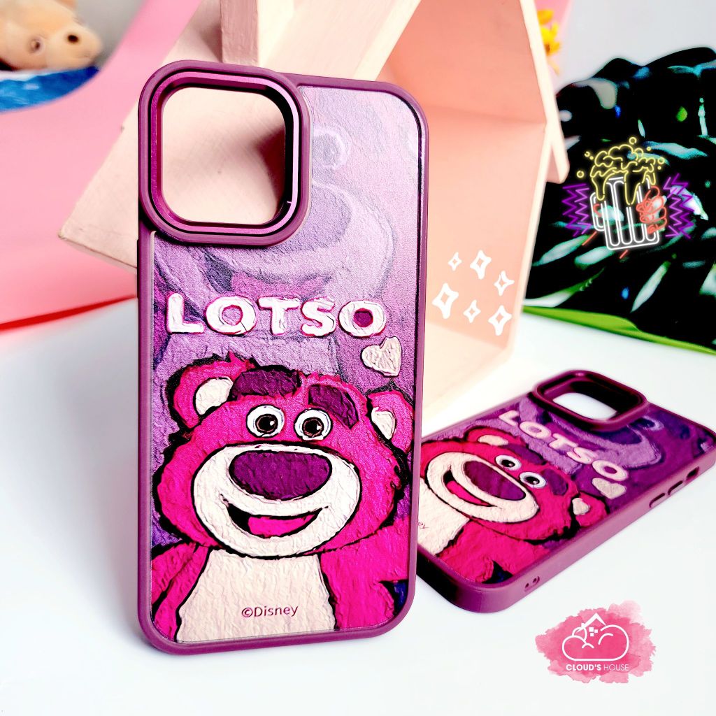Case Ốp điện thoại iPhone Gấu dâu Lotso Tranh vẽ nhám tím iPhone 11/12/13/14/Pro/Promax