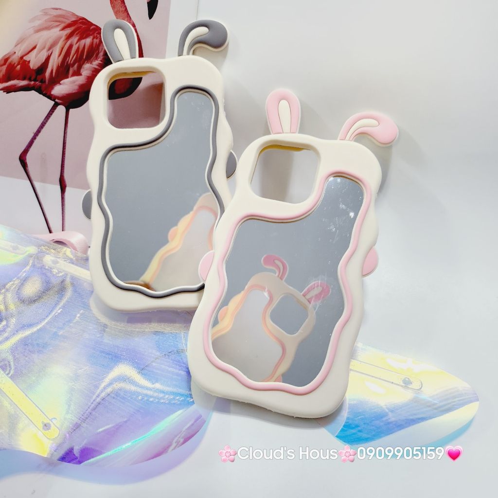 Case Ốp điện thoại iPhone Su dẻo Tai Thỏ Gợn Sóng Lưng Gương iPhone 6P/7P/8P/X/Xs/XSMax/11/12/13/14/15/Pro/Promax