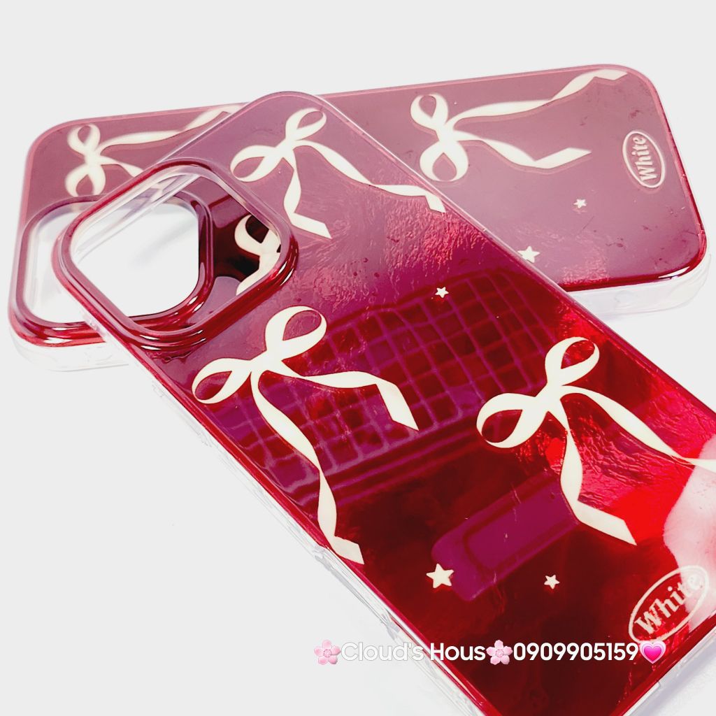 Case Ốp điện thoại iPhone Nơ Trắng Nền Đỏ White iPhone 12/13/14/15/16/Pro/Promax